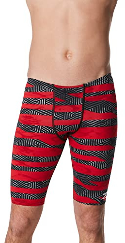 Speedo Herren-Badeanzug, Jammer Endurance+, Bedruckt, Teamfarben, Contort Rot, 128