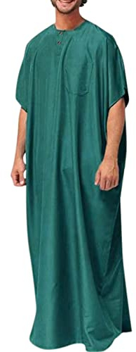 Abbigliamento islamico da uomo Thobe Afgano Islamico Abbigliamento Thobe Marocchino Afghano Abbigliamento musulmano cotone lino scollo a v manica corta tunica Top, E verde., XXXL