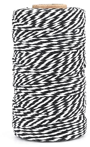 KINGLAKE Butchers Twine String for Crafts, 2mm Black and White String, 100m Bakers Twine Craft Cotton String for Kitchen Cooking Meat, Christmas String for Gift Wrapping, Crafting, Gardening (JH01)