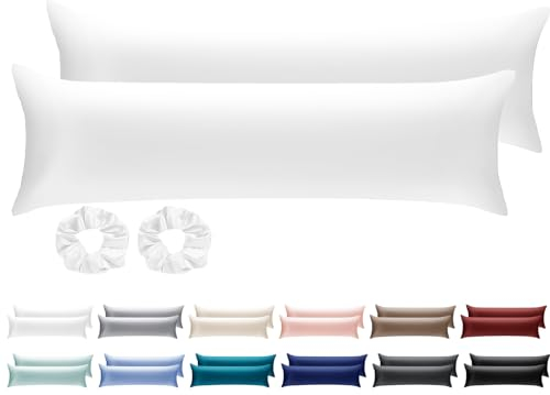 Vielit 2 Stück Seitenschläferkissen bezug 40 x 145 Stillkissenhülle Kissenbezug 40x145 Seitenschläfer Verdecktem Zip Öko-Zertifikat Weiß mit 2 Haargummis