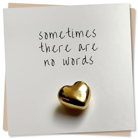 Sympathy Greeting Card – Gold Heart Design – Blank Inside (135 x 135 mm) – Made in UK – with Envelope