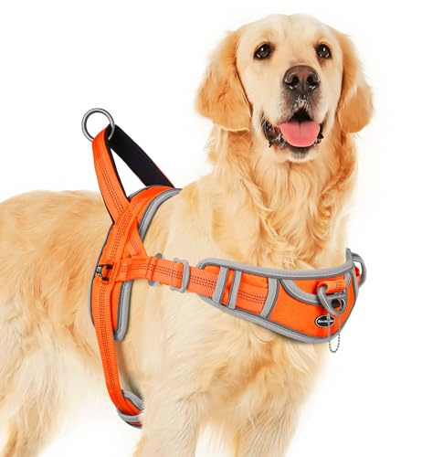 ADVENTUREMORE No Pull Dog Harness for Large Dogs, Sport Dog Halter Harness Reflective Breathable Dog Vest Escape Proof Dog Harness with Easy Control Front Clip Handle for Training Walking L Orange
