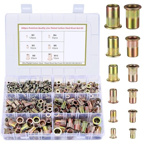 300 Pièces Écrou à Riveter Kit, M3/M4/M5/M6/M8/M10 Insert Fileté, Fer Ecrou a Sertir, Écrous Filetés à Tête Plate, Éécrous à Rivets Aveugles avec Filetage, pour Ateliers, Entrepôts, Usines (1)