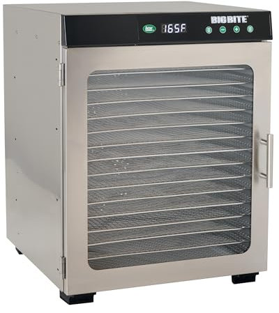 LEM Products BigBite 16-Tray Stainless Steel Dehydrator, Food Dehydrator for Beef Jerky, Meat, Vegetables, and Fruits, Includes Dryer Machine and 16 Trays, Silver