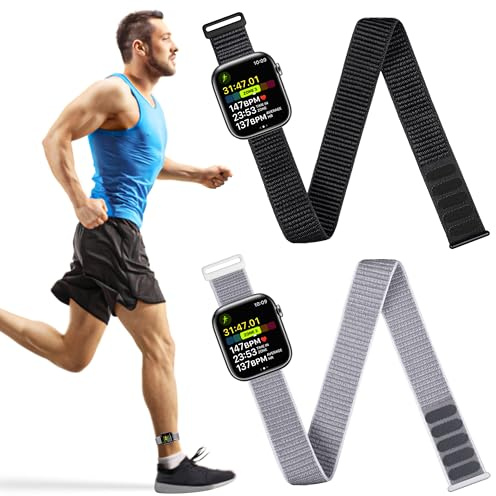 2 Pack Ankle/Arm Band Compatible with Apple Watch 49mm 46mm 45mm 44mm 42mm 41mm 40mm 38mm, Breathable Nylon Armband for iWatch SE Ultra Series11 10 9 8 7 6 5 4 3 2 1, Ankle Strap for Women Men