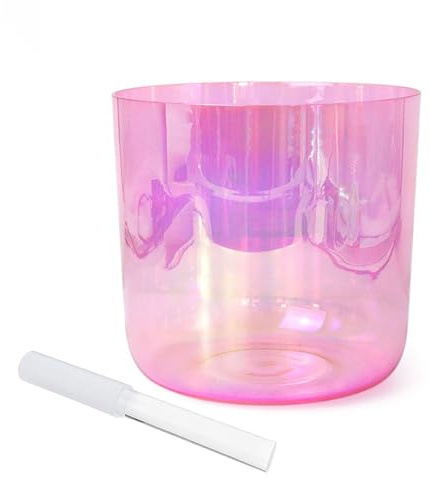 Ciotola di cristallo alchemico color rosa da 6 pollici, ciotola sonora for chakra, regalo for yoga, meditazione e guarigione sonora, con percussore acrilico e O-ring gratuiti(G Note)