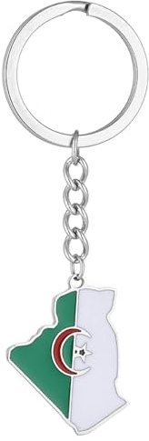 Itkcozcg Porte-clés tendance en acier inoxydable avec carte de l'Algérie - Cadeau pour homme et femme, Pendant 3.1*2.2cm, Acier inoxydable