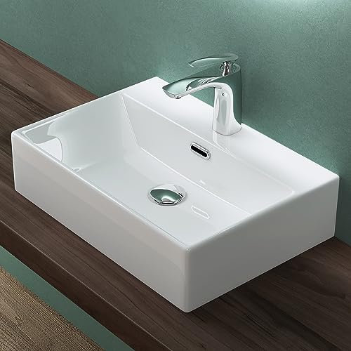 Mai & Mai Waschbecken keramik Aufsatzwaschbecken Hängewaschbecken Waschtisch mit Nano-Bechichtung BTH: 51x36x13cm Weiß