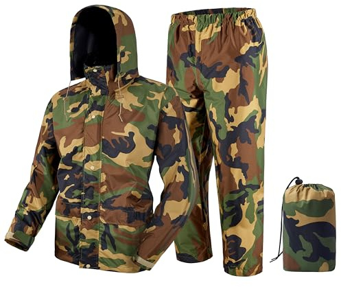 Fousam Rain Suit, Rain Gear for Men Waterproof, Camo Rain Jacket, Lightweight Raincoat for Fishing, Hunting, Motorcycling, Hiking, Traveling, XXL