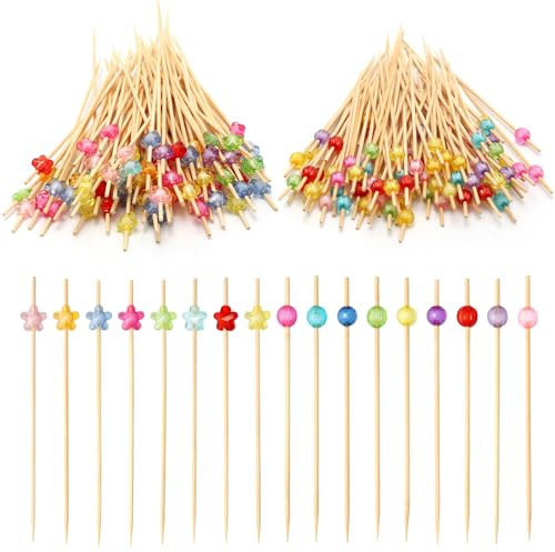 200 brochetas de 12 cm, coloridos palillos de bambú, versátiles para tartas, postres, bebidas, bodas y decoración de bar