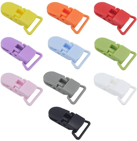 Confezione da 50 clip di ricambio per ciuccio, senza BPA, per progetti fai da te per bambini, bavaglini da cucito e cinghie per coperte, 10 colori
