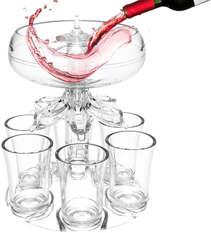 Dispensador de chupitos | Dispensador de vasos de chupito con 6 vasos de chupito y soporte | Dispensadores de bebidas de acrílico transparente para fiestas | Verter de licor para vino tinto zumo