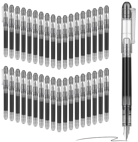 HOFURME 36 Pcs Disposable Fountain Pens Fine Point, Black Ink Fountain Pen Pack for Smooth Writing, Quick Drying, Calligraphy, Journaling, Office Supplies, Sketching & Doodling