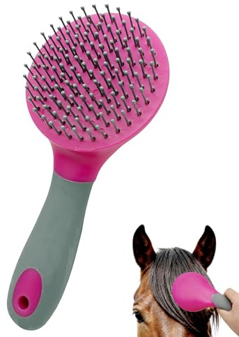 Horse Mane & Tail Combs Horse Brushes Shedding Brush Soft Bristle Comb Grooming Tool for Equine Long Haired Dogs (Pink Grey)