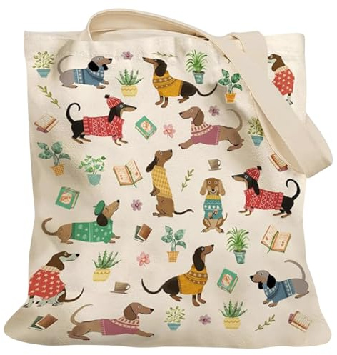 Simsky Regalo Dachshund Mujer - Bolso de mano de lona estético con bonito diseño de salchicha, bolsa de compras reutilizable como accesorio y decoración