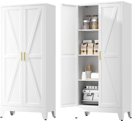 MetaCate lnov Armario Metalico Alacena, Aparador Comedor de Metal, Armario Cocina Almacenaje con Estantes Regulables, Área culinaria, Salón, 35x70x155cm, Blanco