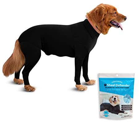 Shed Defender Body Suit for Dogs – Original –Anti Shedding Shirt, Reduce Dog Hair, Dog Onesie Surgery Recovery Suit, Anxiety, Calming, Car Seat Cover, E-Collar, Hot Spots, Jumpsuit(Black, L)