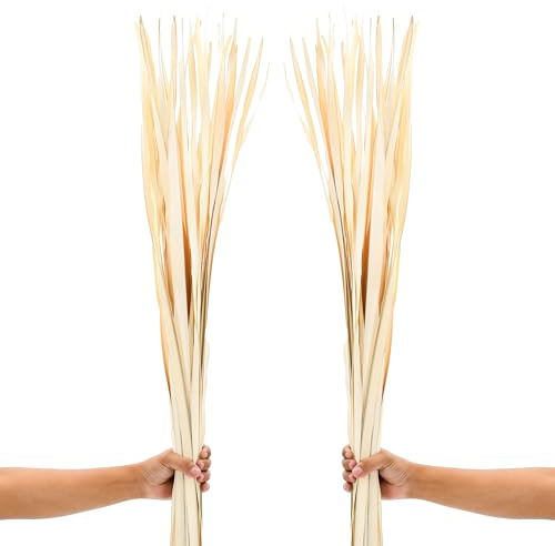 LEEWADEE Decoración Jarrón Suelo - Hojas de Palma Secas 115 cm Natural, Set 2 Ramos