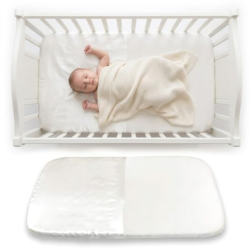Mane by Tim & Tam Drap-housse en satin et coton biologique pour lit bébé Aide à protéger les cheveux et la peau délicats Blanc 120 x 60 cm