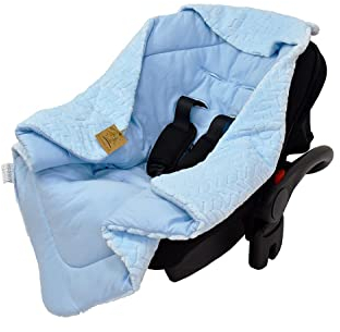 DANKA® Einschlagdecke für Babyschale, Kinderwagen, Kindersitze und Maxi Cosi - Baby Decke für Neugeborene, 80x80cm, mit Kapuze und Klettverschluss für Winter und Sommer, ganzjährig - Blau