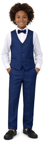 Lilax Completo formale da bambino, 4 pezzi, gilet, pantaloni e cravatta, Blu reale, 9 anni