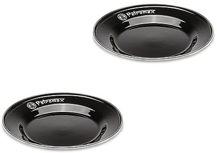 Petromax Emaille Teller 2er Set schwarz (18 cm), Leichtes und robustes Campinggeschirr mit Edelstahlrand, Hygienisch, kratzfest, Ideal für Outdoor, Camping, Draußen-Kochen, Leicht zu reinigen