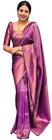 Yashika Jaquard Art - Sari tejido de seda con blusa para mujer, Morado, talla única