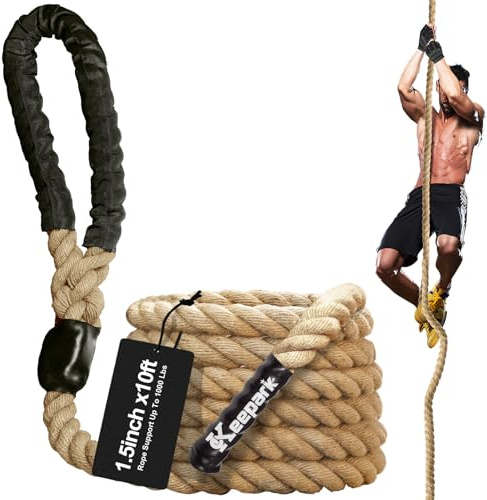 Keepark 10ft Gym Climbing Rope - Natural Hemp Rope Climbing Rope1.5 Inch in Diameter No Mounting Bracket Included