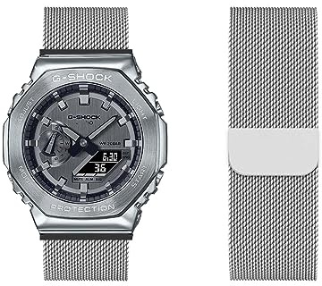 Armband Kompatibel für Casio GM-2100 Metall Mesh Gewebte Edelstahl Solo Loop Ersatzarmband für Casio GM-2100