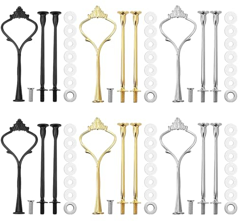 COACOM Juego de 6 soportes para platos de frutas, soporte para tartas, barras de metal graduadas, soporte para tartas de boda de 2 a 3 niveles, adecuado para colocar pasteles, dulces, galletas y