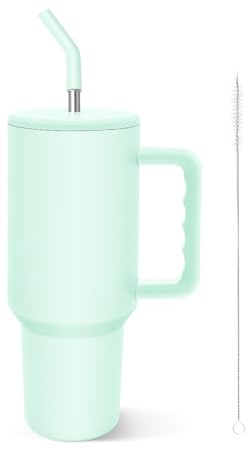 COZOME 40oz Tumbler mit Griff, Stroh, Deckel, Isolierte doppelwandige Edelstahl Tumbler, wiederverwendbare Reise Kaffee Tasse für Frauen Männer, Wasser Tumbler mit Silikon Boot(Grün)