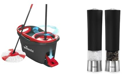 Vileda Turbo Microfibre Mop And Bucket Set, Spin Mop For Cleaning Floors, Set Of 1x Mop And 1x Bucket, Eco Packaging & Tower T80400 Electric Salt and Pepper Mill, Stainless Steel, Black