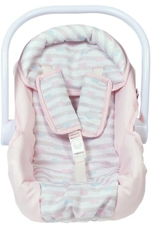 Adora Pastel Pink Doll Car Seat Carrier - Removable Cover, Machine Washable,Fits Most Dolls,Plush Animals Up to 20 for Ages 2 and Up - Pastel Pink Hearts (White Handle)