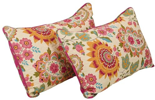 Qucover 2-er 50 x 70 cm Set Kissenbezug aus Feinem 100% Baumwolle Kopfkissenbezug in Vintage, Paisley Kissenhülle mit Sonnenblume