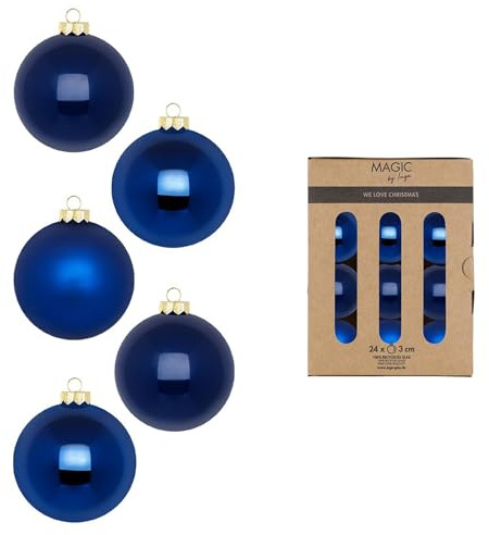 Weihnachtskugeln Glas 3cm 24 Stück - matt & glänzend - Mini Christbaumkugeln Weihnachtsbaumkugeln für Weihnachten - Christbaumschmuck & Weihnachtsbaumschmuck Dunkelgrün - Royal Blau