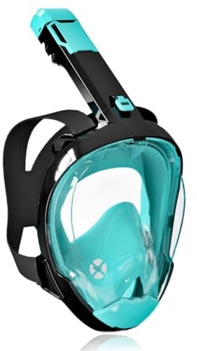 Riebex Tauchmaske Erwachsene Vollmaske mit 180°Vollgesichtsmaske HD-Antibeschlag CO2-Sicher mit Aufbewahrungstasche - Schnorchelmaske (Grün, S/M)