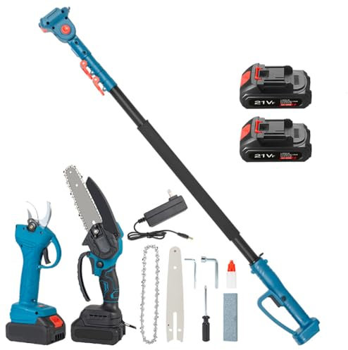 Pole Saw & Pruning Shears Combo Kit, 3-in-1 Cordless Pole Saw with 2 Batteries, Pruning Shears Combo Kit with 2.5M Stretchable High Branch Saw & Brushless Chainsaw, Long Reach Pruning Shears fo