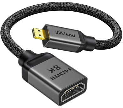 Silkland 8K Micro-HDMI to HDMI 2.1 Adapter, 8K@60Hz, 4K@120Hz, 48Gbps | HDR, eARC, Micro-HDMI Adapter Kompatibel med GoPro Hero, Raspberry Pi 5/4, Kamera, Monitor, Cam Link, TV