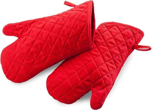 2 x Guantes de Horno - Envío 24h - Resistentes al Calor- Manoplas de Horno Gruesos, Resistentes al Calor, Guantes para Horno, sarten, Parrilla - 2 Unidades - (Rojo)