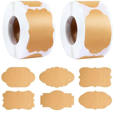 TYSM-CC Adesivi per Etichette in Carta Kraft Ecologica, 600 Pezzi Etichette Autoadesive per Organizzare Ufficio, Cucina, Conservazione Degli Alimenti, Cartelle, Bottiglie e Confezioni Regalo
