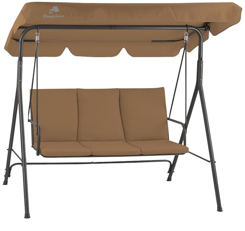 HinHocker Columpio Hollywood de 3 plazas con toldo | Marrón | soporta hasta 250 kg | Tumbona balanceante, Banco columpio para exteriores | Columpio de jardín, Silla columpio | Columpio suave, Columpio