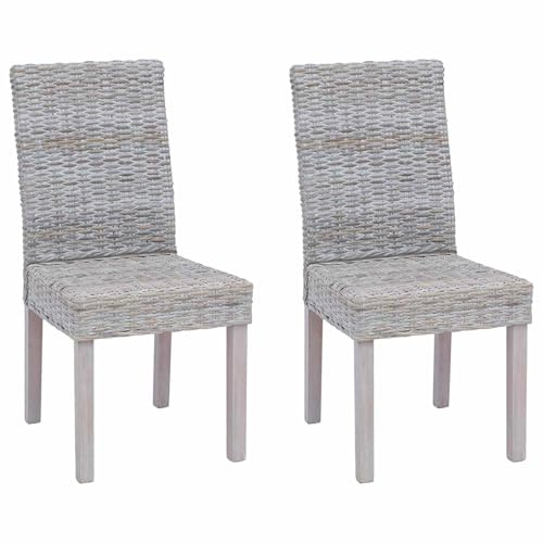 vidaXL Dining Chair 2 pcs Solid Mahogany Wood White Wash, Living Room, Modern Dining Chairs, Functional Rattan Furniture, Ergonomic Indoor Seating, Contemporary High Back