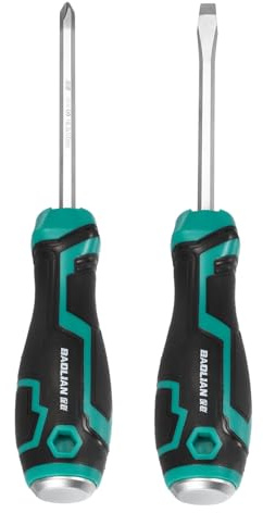 HARFINGTON 2Pcs Magnetic Screwdriver Set PH7/SL7 x 100mm S2 Steel Go-thru Phillips Slotted Screwdrivers with Striking Cap for Industry and Automobile Repair