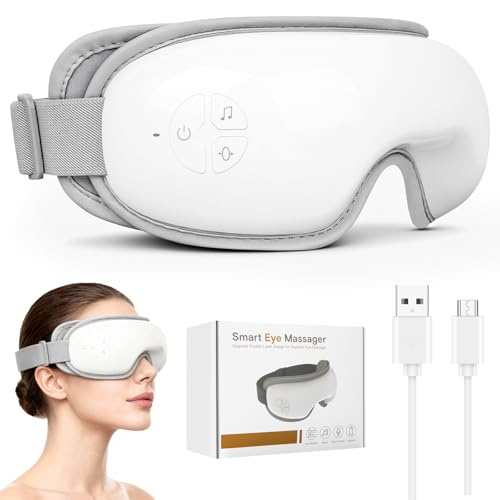 Masajeador de ojos con calefacción, masajeador de ojos Bluetooth con calor y música, máscara de ojos cálida para comodidad y relajación ocular, 4 modos de masaje