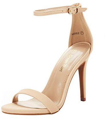 DREAM PAIRS Women's High Heels Flower Ankle Strap Stilettos Round Open Toe Dressy Sexy Sandals,Size 8.5,Nude/Nubuck,KARRIE