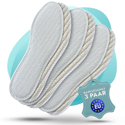Lenzen 3 Pairs Washable Cotton Terry Shoe Insoles I Breathable Barefoot Insole I Inserts with Activated Carbon (36 EU / 3 UK Women)