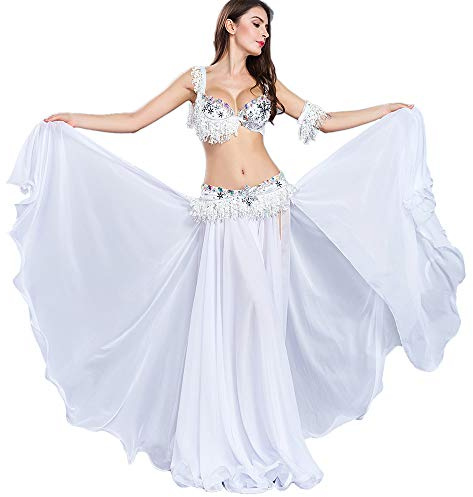ROYAL SMEELA Belly Dancer Costumes for Women Belly Dance Bra and Belt Chiffon Belly Dancing Skirt Bellydance Outfit Carnival White
