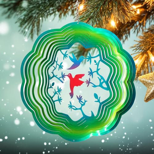 FONMY Moulin à vent en acier inoxydable 3D à suspendre pour intérieur ou extérieur - Bleu dégradé de couleur bleue - 30,5 cm