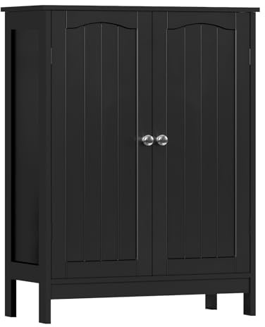 Iwell Bathroom Cabinet, Bathroom Storage Cabinet with 2 Doors & 3 Shelves, 3 Heights Available, for Living Room, Entryway, Kitchen, Home Office, Black