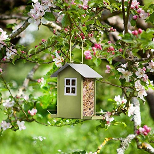 Garden Mile Beach Hut Bird Seed Feeder - Decorative Hanging Feeding Small Birds Feed House, Metal and Plastic Constructed Durable Seed feeding Station for Outdoor, Garden, Patio